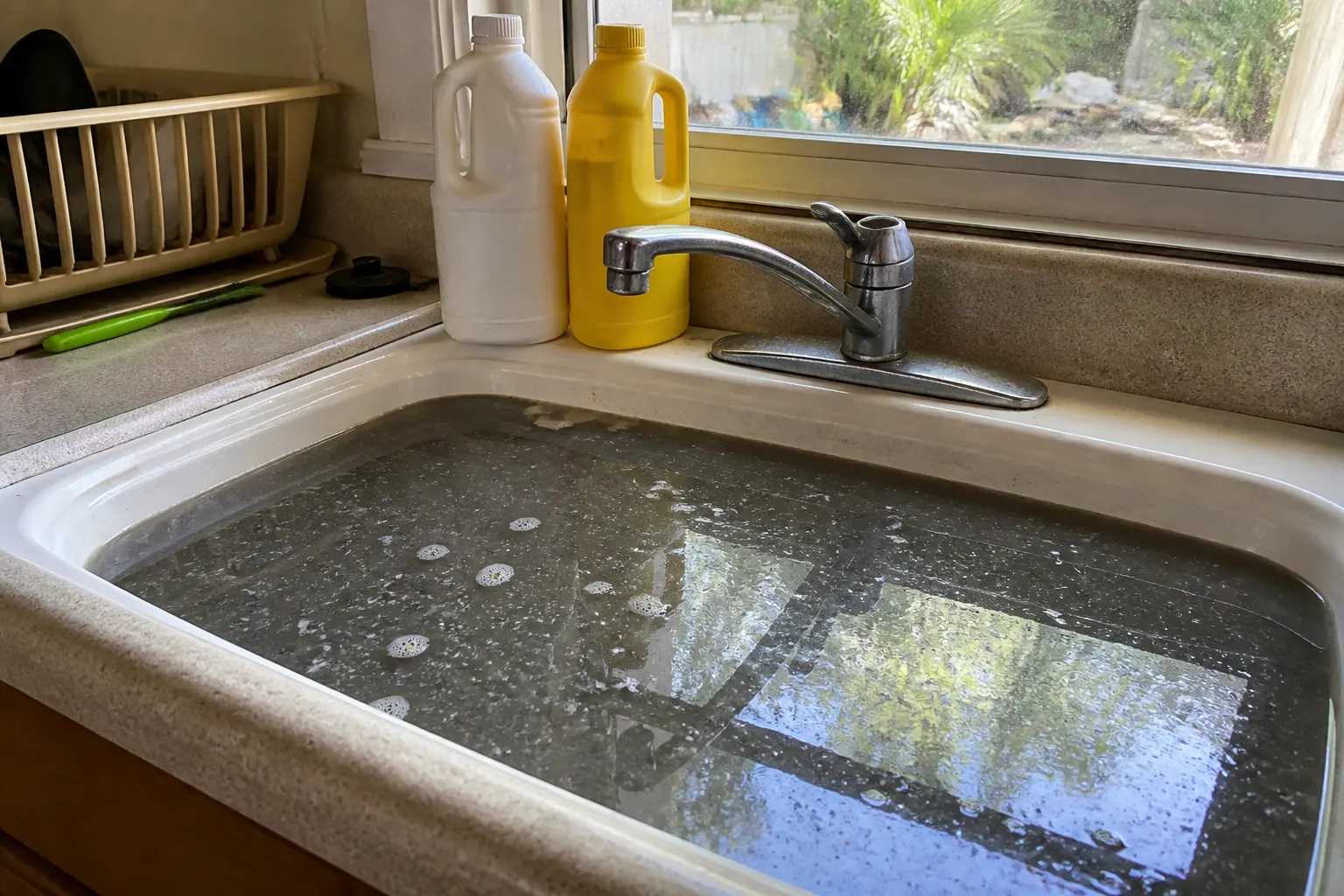 Clogged Tampa kitchen sink after drain chemicals failed Clogged Tampa kitchen sink after drain chemicals failed